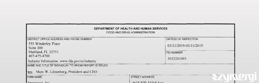 FDANews 483 Inneuroco, Inc. Mar 15 2019 top