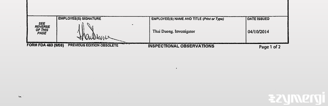 Thai T. Duong FDA Investigator 