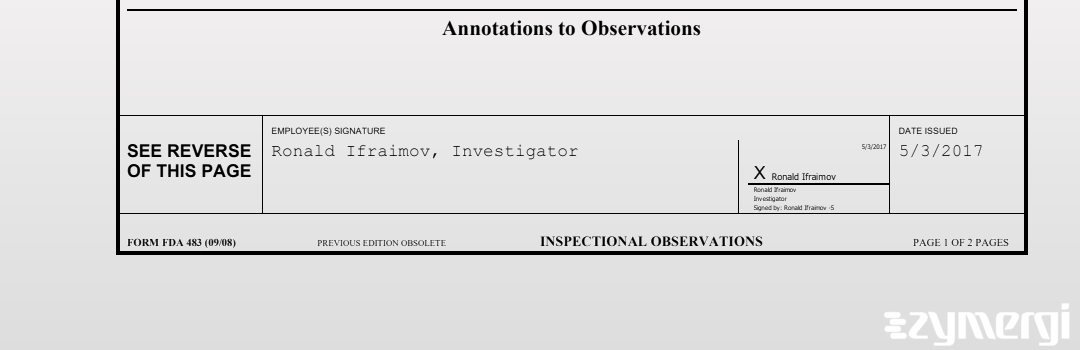 Ronald Ifraimov FDA Investigator 