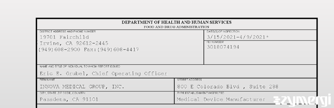 FDANews 483 Innova Medical Group, Inc. Apr 9 2021 top