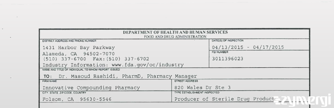 FDANews 483 Innovative Compounding Pharmacy Apr 17 2015 top