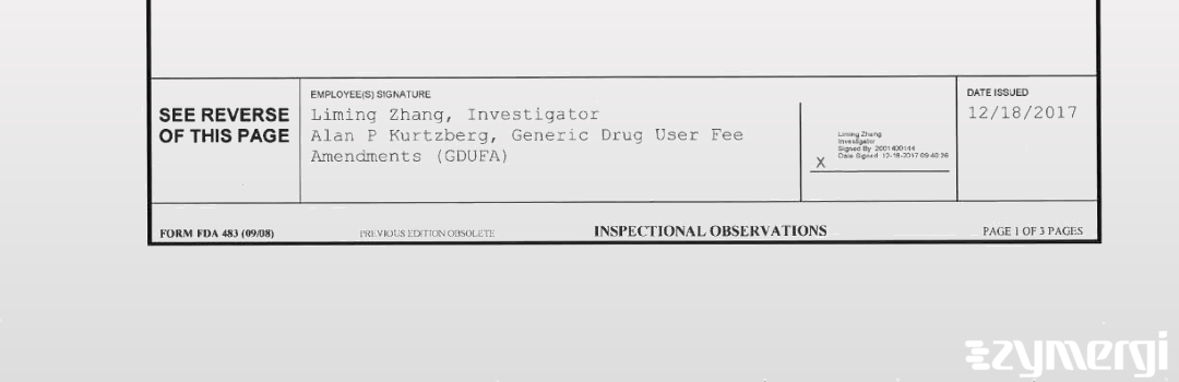 Liming Zhang FDA Investigator Alan P. Kurtzberg FDA Investigator 