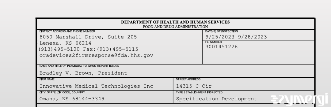 FDANews 483 Innovative Medical Technologies Inc Sep 28 2023 top