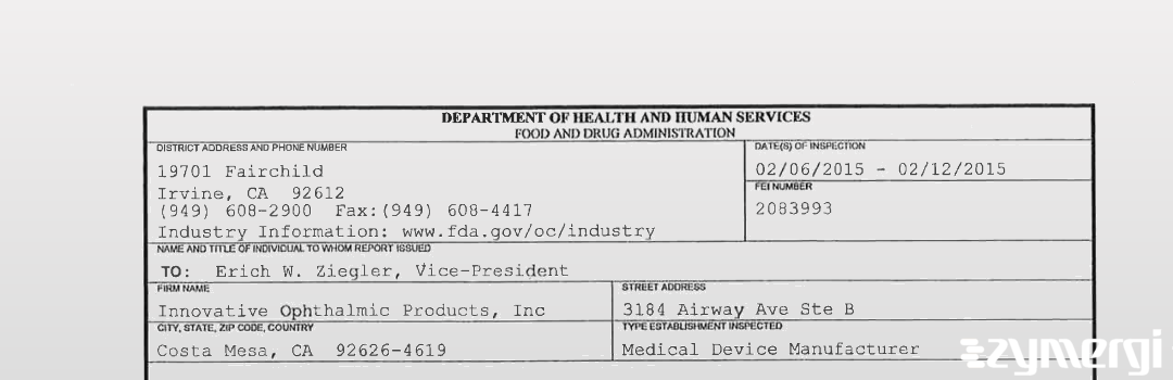 FDANews 483 Innovative Ophthalmic Products, Inc Feb 12 2015 top