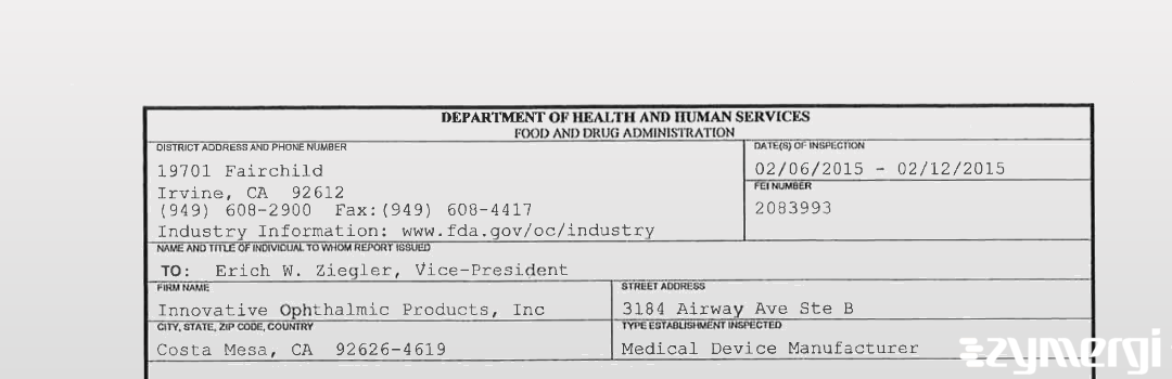 FDANews 483 Innovative Ophthalmic Products, Inc Feb 12 2015 top