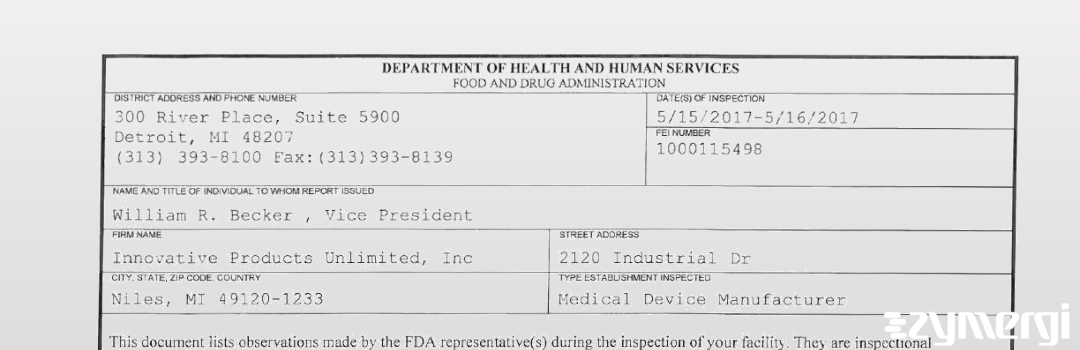 FDANews 483 Innovative Products Unlimited, Inc May 16 2017 top