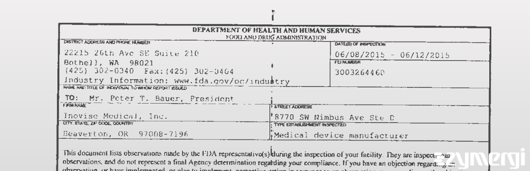 FDANews 483 Inovise Medical, Inc. Jun 12 2015 top