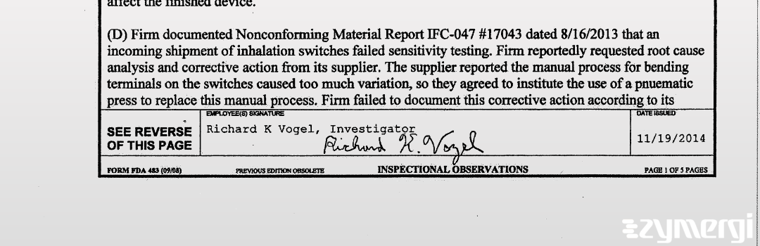 Richard K. Vogel FDA Investigator