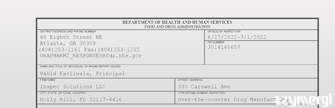 FDANews 483 Inspec Solutions LLC Jul 1 2022 top