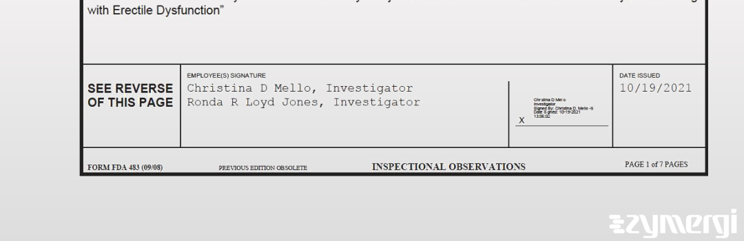 Christina D. Mello FDA Investigator Ronda R. Loyd Jones FDA Investigator Loyd Jones, Ronda R FDA Investigator 