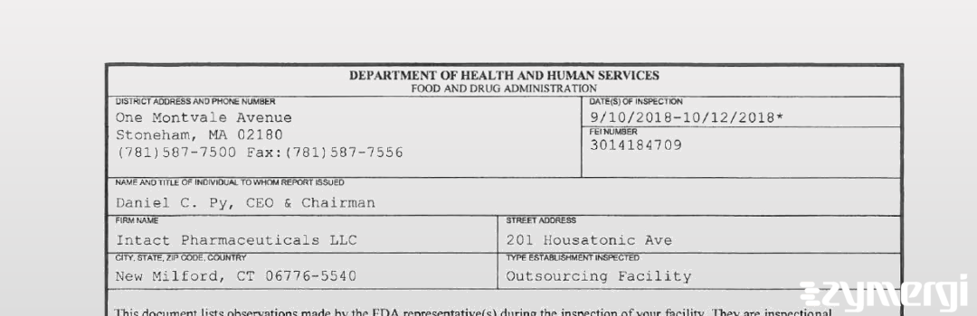 FDANews 483 Intact Pharmaceuticals LLC Oct 12 2018 top