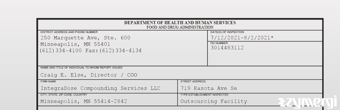 FDANews 483 IntegraDose Compounding Services LLC Aug 2 2021 top