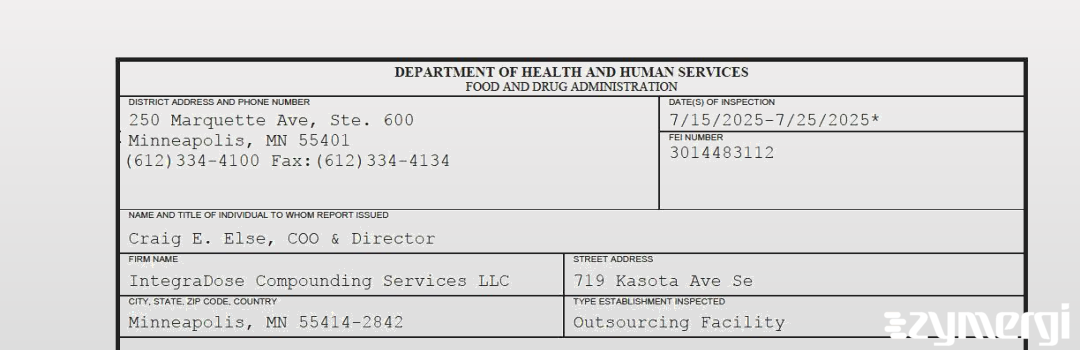 FDANews 483 IntegraDose Compounding Services LLC Jul 25 2025 top