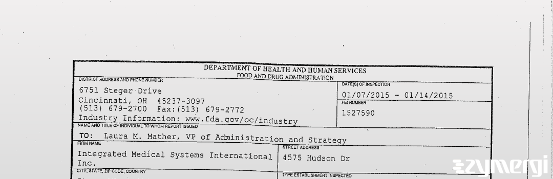 FDANews 483 Integrated Medical Systems International Inc. Jan 14 2015 top