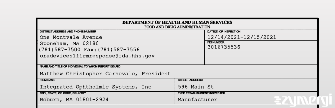 FDANews 483 Integrated Ophthalmic Systems, Inc Dec 15 2021 top