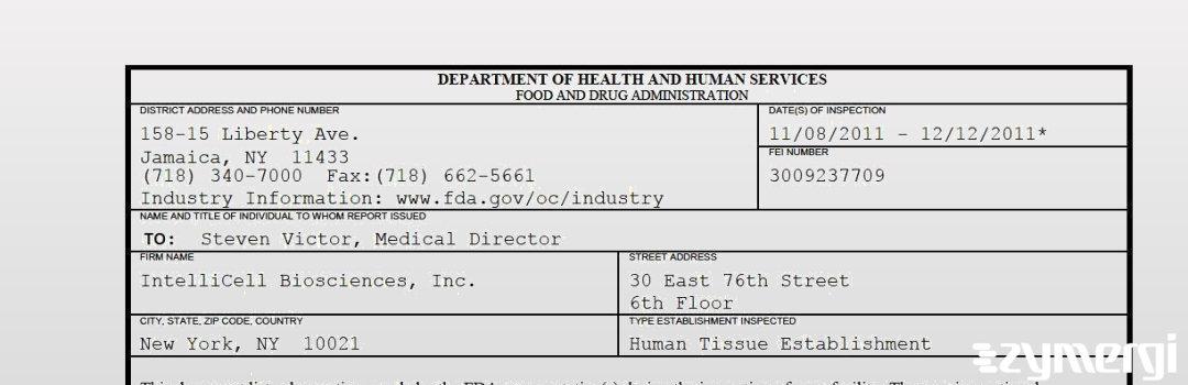 FDANews 483 IntelliCell BioSciences, Inc. Dec 12 2011 top