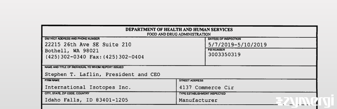 FDANews 483 International Isotopes Inc. May 10 2019 top