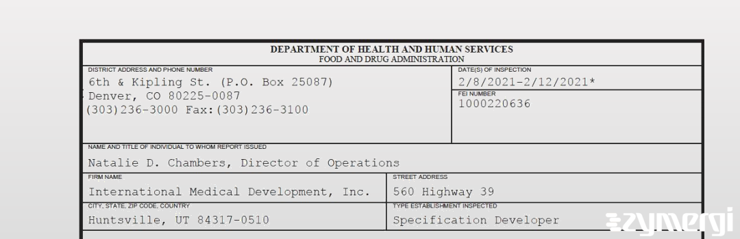 FDANews 483 International Medical Development, Inc. Feb 12 2021 top