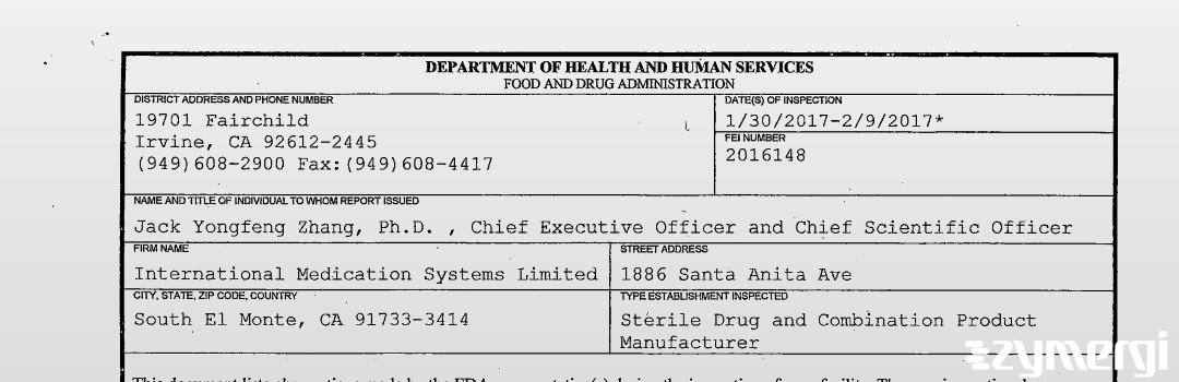 FDANews 483 International Medication Systems Limited Feb 9 2017 top