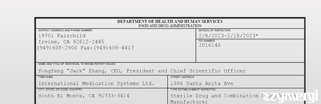 FDANews 483 International Medication Systems Ltd. Feb 15 2023 top