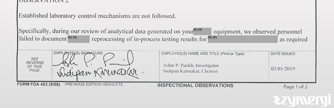 Ashar P. Parikh FDA Investigator Sudipan Karmakar FDA Investigator