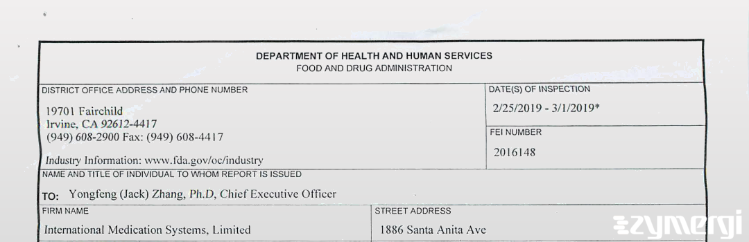 FDANews 483 International Medication Systems Limited Mar 1 2019 top