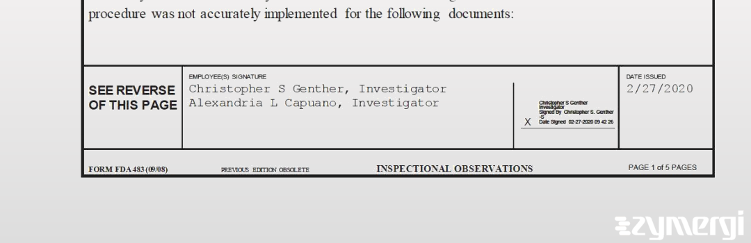 Alexandria L. Capuano FDA Investigator Christopher S. Genther FDA Investigator 