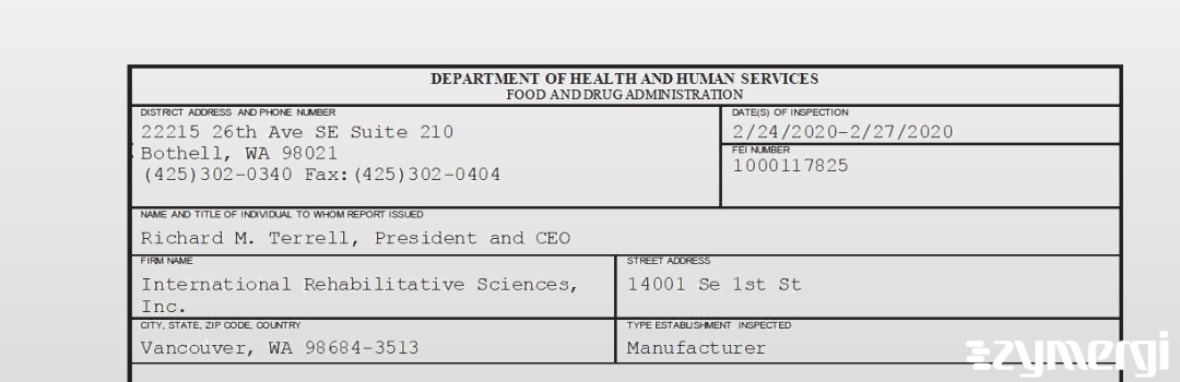 FDANews 483 International Rehabilitative Sciences, Inc. Feb 27 2020 top