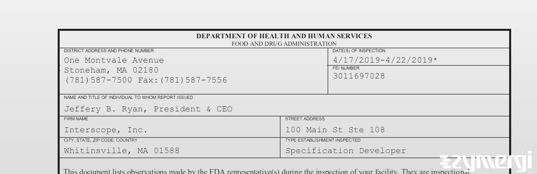 FDANews 483 Interscope, Inc. Apr 22 2019 top