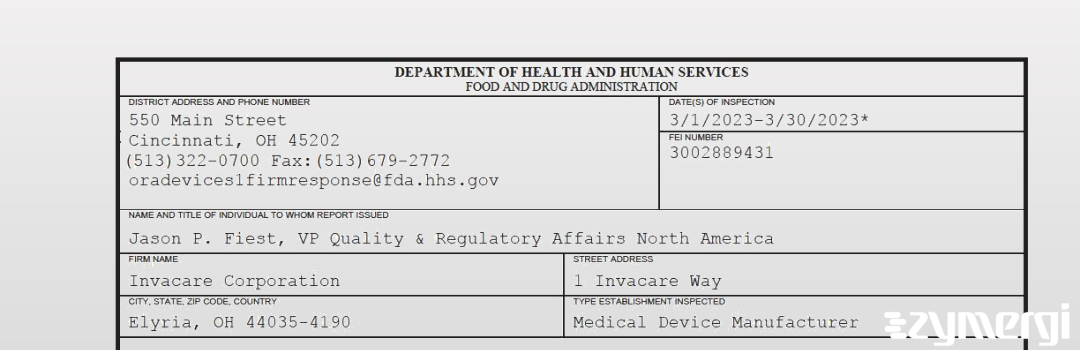 FDANews 483 Invacare Corporation Mar 30 2023 top