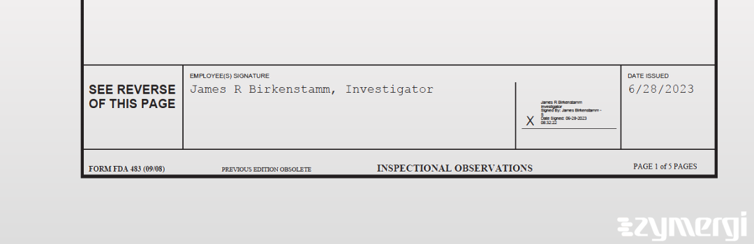 James R. Birkenstamm FDA Investigator 