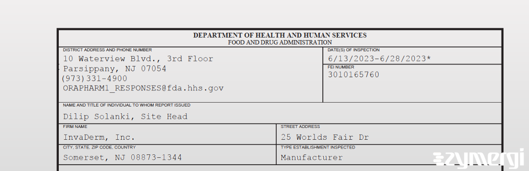 FDANews 483 InvaDerm, Inc. Jun 28 2023 top