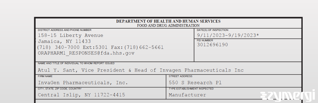 FDANews 483 InvaGen Pharmaceuticals, Inc. Sep 19 2023 top