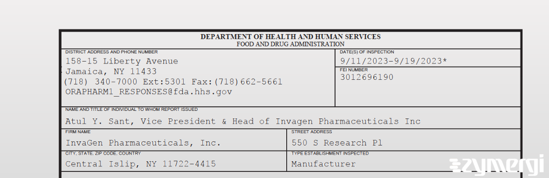 FDANews 483 InvaGen Pharmaceuticals, Inc. Sep 19 2023 top