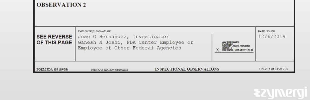 Ganesh N. Joshi FDA Investigator Jose O. Hernandez FDA Investigator 