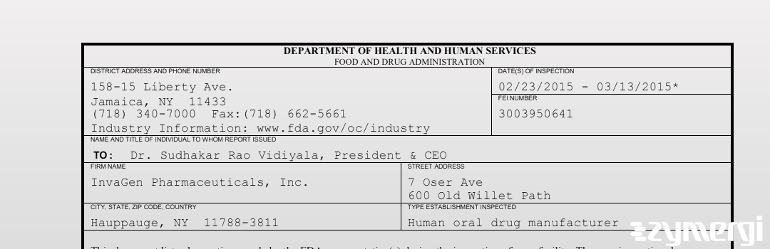 FDANews 483 InvaGen Pharmaceuticals, Inc. Mar 13 2015 top