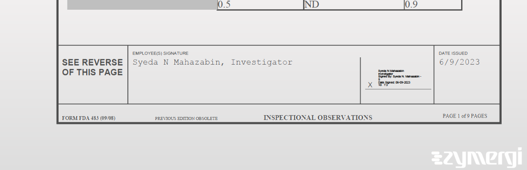 Syeda N. Mahazabin FDA Investigator