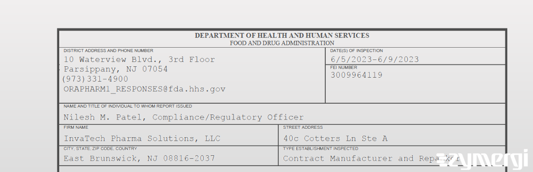 FDANews 483 InvaTech Pharma Solutions, LLC Jun 9 2023 top