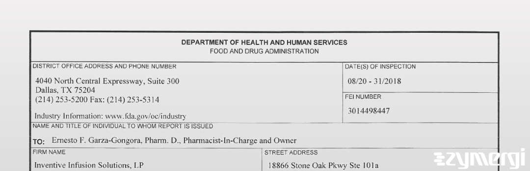 FDANews 483 Inventive Infusion Solutions, LP Aug 31 2018 top