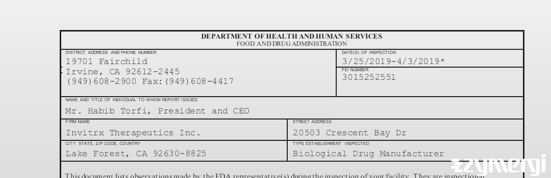 FDANews 483 Invitrx Therapeutics, Inc Apr 3 2019 top