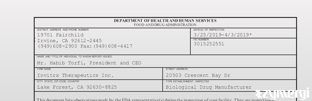 FDANews 483 Invitrx Therapeutics, Inc Apr 3 2019 top