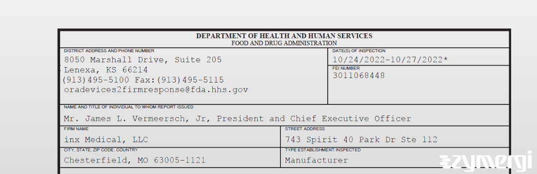 FDANews 483 inx Medical, LLC Oct 27 2022 top