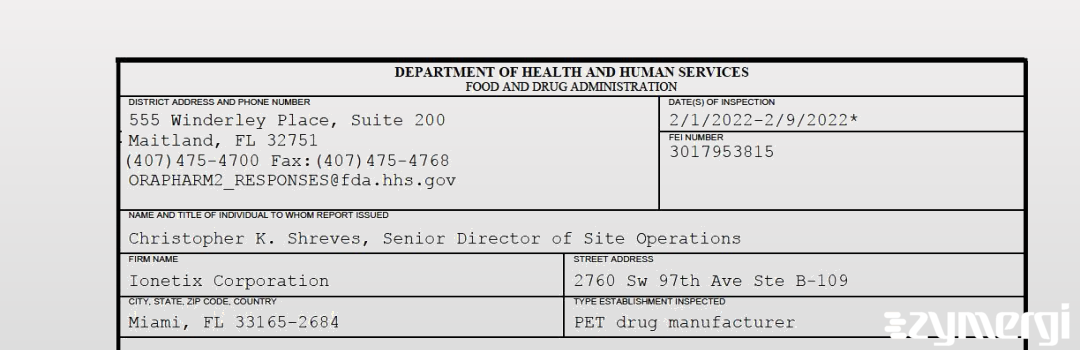 FDANews 483 Ionetix Corporation Feb 9 2022 top