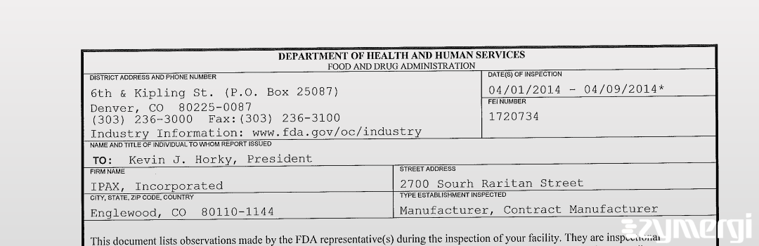 FDANews 483 IPAX, Incorporated Apr 9 2014 top