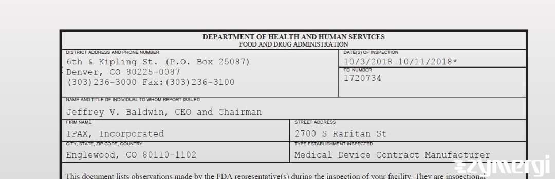 FDANews 483 IPAX, Incorporated Oct 11 2018 top