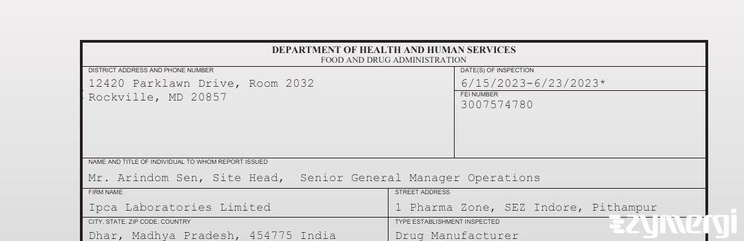 FDANews 483 Ipca Laboratories Limited Jun 23 2023 top