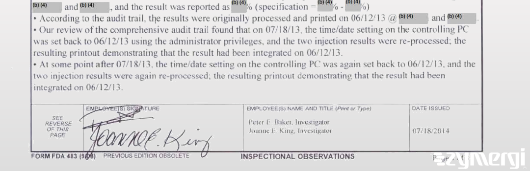 Joanne E. King FDA Investigator Peter E. Baker FDA Investigator