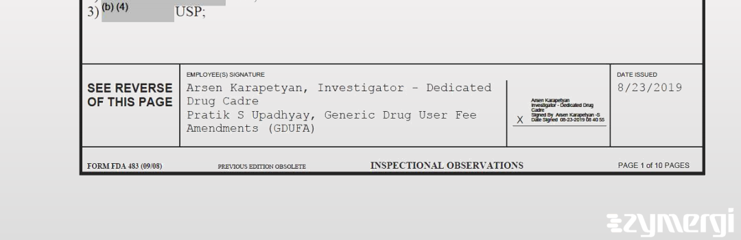 Arsen Karapetyan FDA Investigator Pratik S. Upadhyay FDA Investigator 