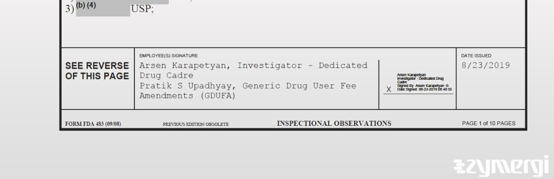 Arsen Karapetyan FDA Investigator Pratik S. Upadhyay FDA Investigator