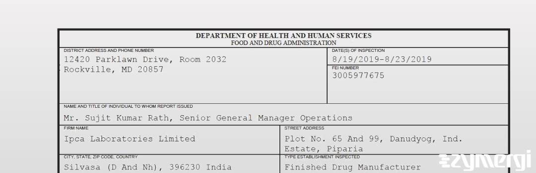 FDANews 483 Ipca Laboratories Limited Aug 23 2019 top